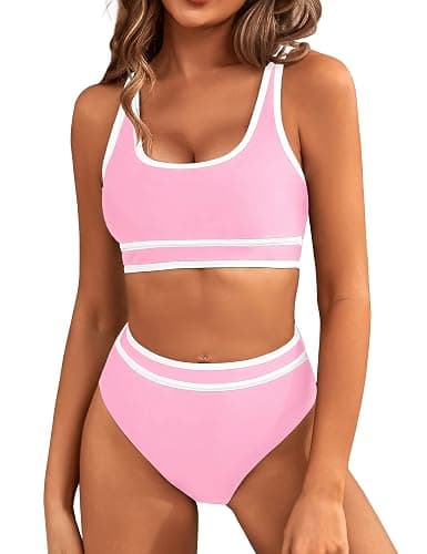 BMJL Women's High Waisted Bikini Sets Sporty Two Piece Swimsuits Color Block Cheeky High Cut Bathing Suits - Image 1