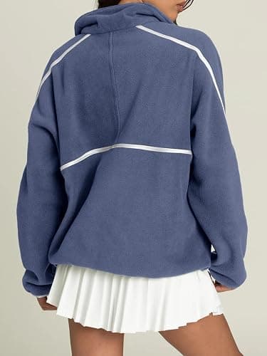 LASLULU Womens Half Zip Pullover Sweatshirt Sherpa Fleece Jacket Oversized Sweatshirts Warm Fuzzy Sweaters Pockets thumbnail 3