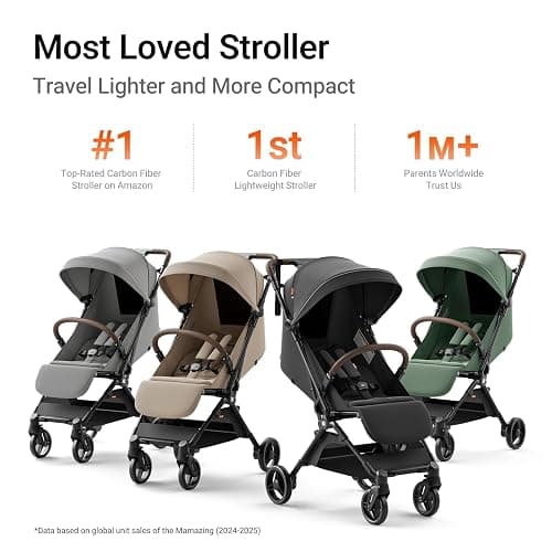 Mamazing Ultra Air Lightweight Baby Travel Stroller with Carbon Fiber Frame | Compact & Airplane-Friendly, One-Handed Fold, 11.6 lbs, UPF50+ Canopy, Under-Seat Basket, Organizer & Cushion Included, Khaki thumbnail 8