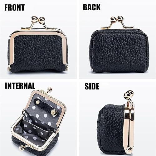 Genuine Cow Leather Mini Jewelry Box & Coin Purse for Women, Travel Jewelry Case with Kiss Lock, Holds Earrings, Rings, Necklace, Bracelet, Coins (Green) thumbnail 6