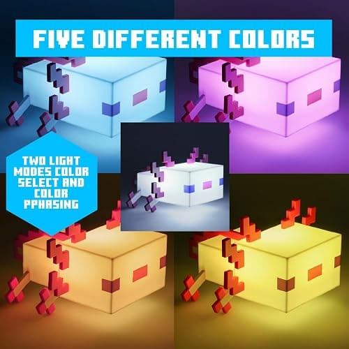 Paladone Minecraft Axolotl Light, Five Color Modes, Minecraft Lamp to Decorate Your Gaming Desk or Night Stand thumbnail 5