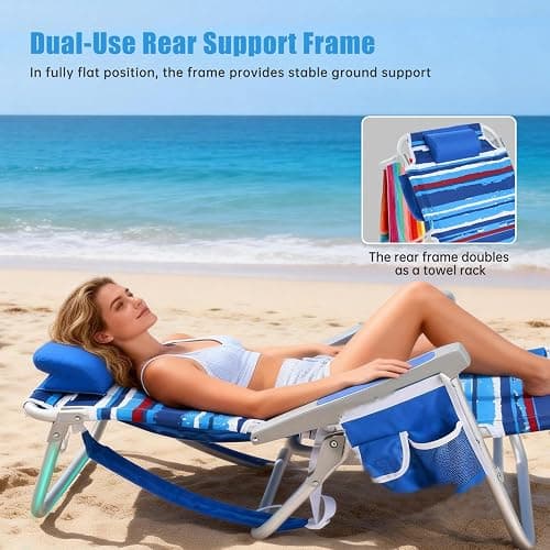 SUNNYFEEL Beach Chairs for Adults 2 Pack 5 Position Lay Flat, Portable Folding Backpack Beach Chair Heavy Duty with Cooler Bag, Cup Holder for Outdoor/Lawn/Picnic, Foldable Camping Chair thumbnail 7