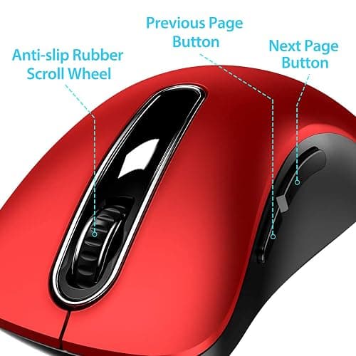 memzuoix 2.4G Wireless Mouse, 1400 DPI Mobile Optical Cordless Mouse with USB Receiver, Portable Computer Mice for Laptop, PC, Desktop, MacBook, 5 Buttons, Red thumbnail 3