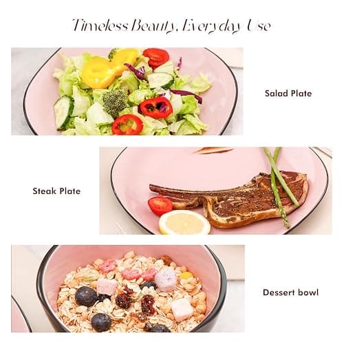 HomeVss, Stoneware Square 16pc Dinnerware Set, Inside Shiny Rose + Outside Matte Black thumbnail 3