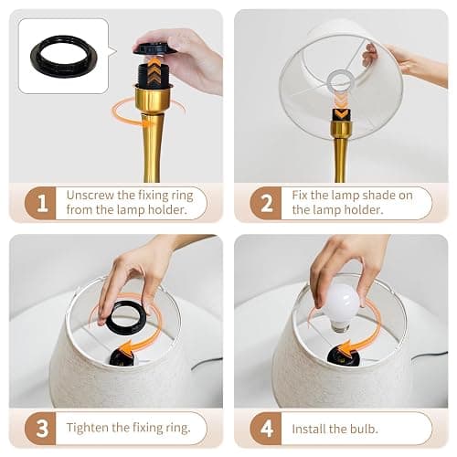 ONEWISH Touch Table Lamp for Bedroom, 3-Way Dimmable Gold Bedside Lamps for Nightstand with Fabric Shade, Desk Lamp for Kids Reading, Home Office thumbnail 8