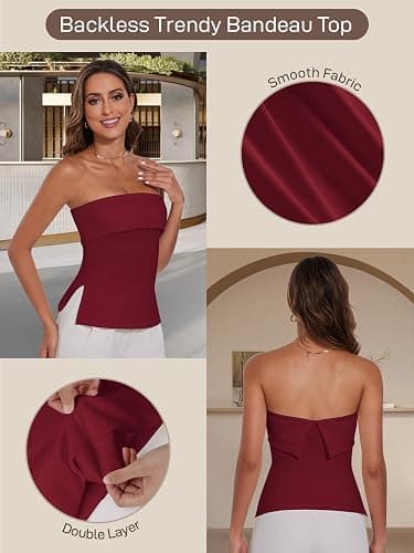 Strapless Tube Tops for Women Backless Going Out Bandeau Top Sexy Trendy Off Shoulder Side Split Summer Bustier Tops thumbnail 3