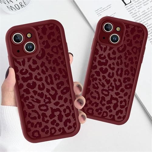 lioscre Cute Cheetah Print Phone Case for iPhone 14 Case 6.1", Aesthetic Burgundy Wine Red Leopard Pattern Design Cover Shockproof Soft Slim TPU Full Camera Lens Protective Funda for Women Girls thumbnail 8