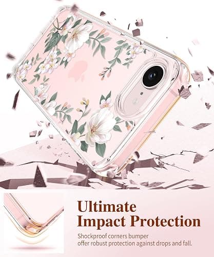 GVIEWIN for iPhone 17e Case & iPhone 16e Case with Screen Protector, [Non-Yellowing][Military-Grade Protection] Hard PC&TPU Bumper, Floral Shockproof Protective Clear Phone Case (Magnolia/White) thumbnail 4