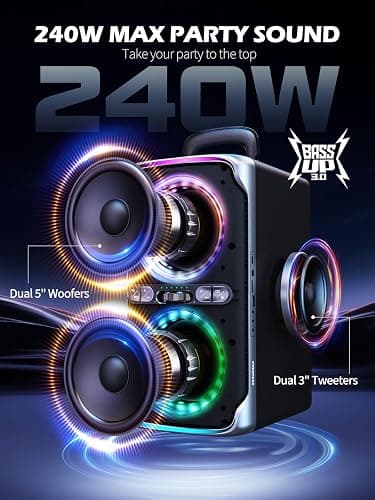 FREEPEAR Party Bluetooth Speaker - 240W Peak Loud Speaker, Dazzling Light Show, Deep Bass, IPX4 Waterproof, 15H Battery, TWS Pairing, BT 5.3 Wireless, Portable for Home/Outdoor/Beach/Pool Party thumbnail 2