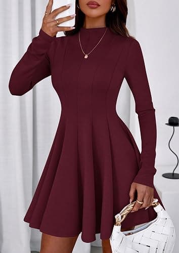 PRETTYGARDEN Fall Dresses for Women Elegant Classy 2025 Casual Long Sleeve Swing A Line Ruffle Short Homecoming Party Dress thumbnail 3