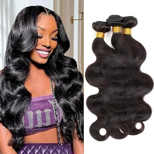Body Wave Bundles Human Hair 14 16 18 Inch Unprocessed Brazilian Virgin | 3 Bundles Human Hair Extensions for Black Women Quick Weave Natural Black - Image 1