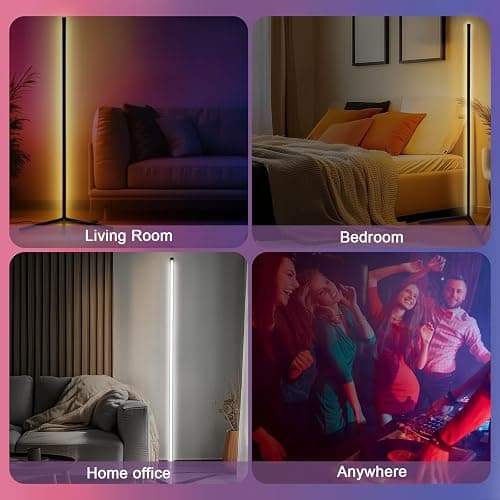 Corner Floor Lamp Smart LED Floor Lamp 142cm 16 Million Colors Smart RGB Corner Lamp Smart App and Remote Control Ambience Light with Music Sync for Bedroom Living Room Gaming Room thumbnail 7