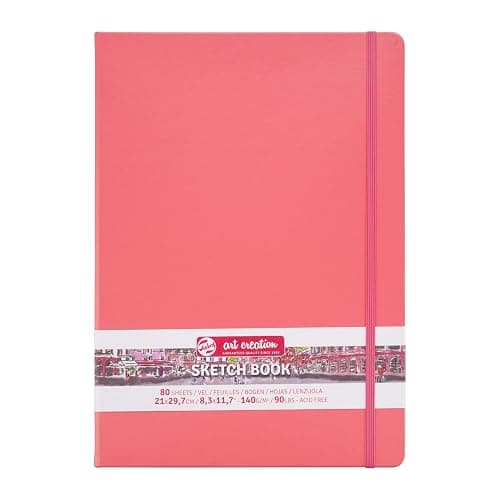 Talens Art Creation Sketchbook, Coral Red, 80 Sheets, 8.3 x 11.7 in | Hard-Bound Pocket Notebook, 140 GSM/94 lbs Paper, Acid-Free Cream Blank Paper, Ribbon Bookmark, and Elastic Closure - Image 1