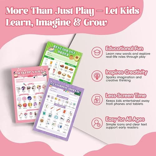 MOMOTONX 6 Pack Kids Pretend Play Notepads for Girls | 40 Pages Kids Playtime Pads, 4'' x 6'' Imaginative Role Play Activity Pads, Educational Toys for Toddlers thumbnail 6