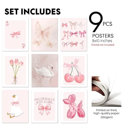Elegend Coquette Room Decor - 9pcs Coquette Wall Decor, Coquette Posters, Pink Room Decor Coquette, Coquette Wall Art Prints, Coquette Posters for Girl Bedroom Decorations thumbnail 3