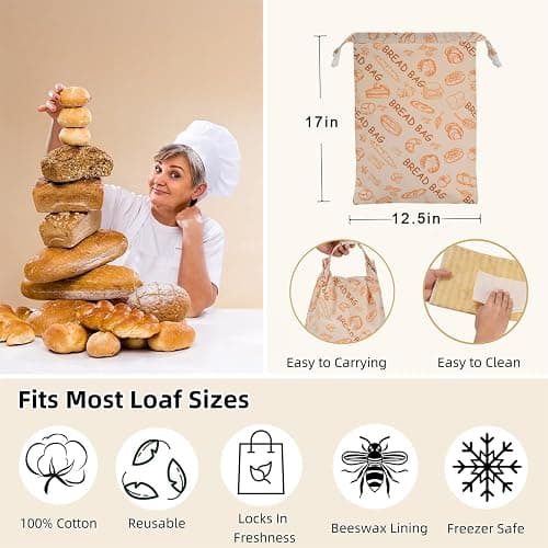 GDDAY Beeswax Bread Bags for Homemade Bread,Reusable Beeswax Bags for Sourdough,Cotton Linen Food Storage Bag to Keep Fresh - Extra Large 2 Pack thumbnail 4