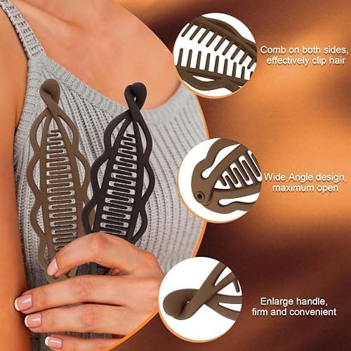 Hapdoo 6.69" Large Flat Banana Clip for Thick Heavy Curly Hair, Ergonomic Matte Volumizing Clean Hairstyles Women Faux Locs, Lay Down Strong Grip Voluminous Ponytail Bun French Twist Accessories thumbnail 7