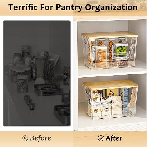 Delamu 2 Set Pantry Organizers and Storage, Trash Bag Holder Under Sink Organizer for 4-13 Gal Bags, Trash Bag Dispenser with Bamboo Top for Onion, Potato, Garlic, Clear (11-7/32"L*7" W*7-1/8"H) thumbnail 6