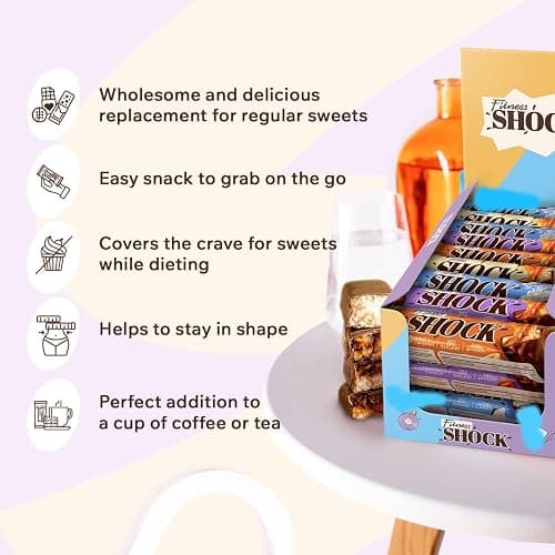 FitnesSHOCK Protein Bar Mix Box 24-Variety-Pack, No Added Sugar, High 20% Protein, Low Carb, Lower Calories, Rich in Fiber 24x50g - Mix Box 24 - 50g (Pack of 24) thumbnail 7