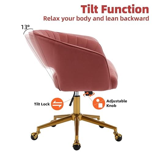 Westice Home Office Desk Chairs, Modern Velvet Desk Chair, Height Adjustable Swivel Vanity Chair with Golden Base, Ergonomic Chair for Vanity Study, Living Room Computer Room, Bean Paste Red thumbnail 5