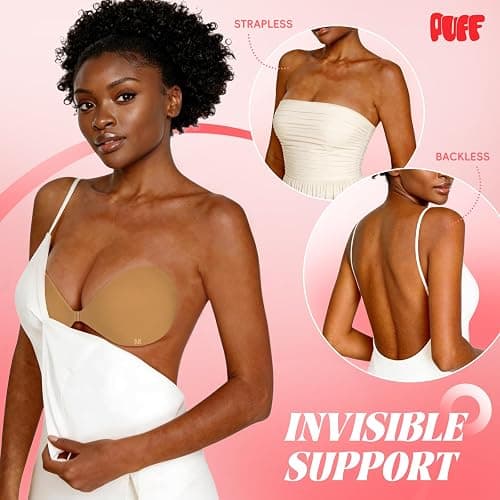 Puff Sticky Bra Push Up Strapless Backless Adhesive Bra for Women,Invisible Silicone Lift Nipple Covers thumbnail 2