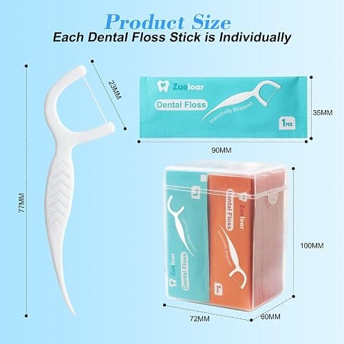 Individually Wrapped Dental Floss Picks, Floss Singles Case,100 Count Tooth Flossers for Travel Hotel Restaurant Party Office Car, Oral Care and Clean Teeth for Adults Kids (100) thumbnail 3