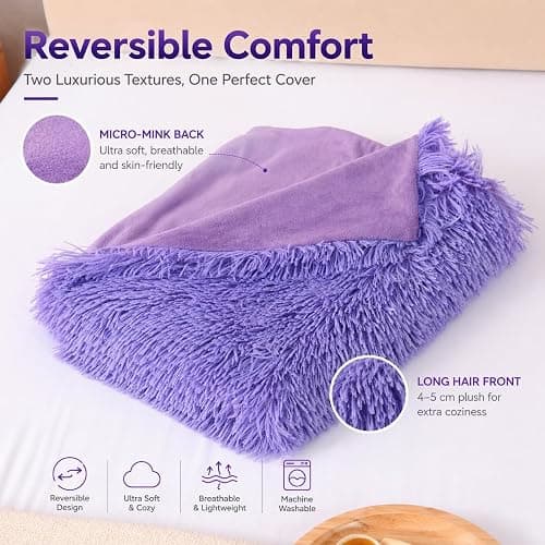 Reafort Luxury Faux Fur Body Pillow Cover 21" x 54", Long Hair PV Plush Body Pillow Case with Hidden Zipper Closure, Ultra Soft Fluffy Decorative Long Pillow Cover (Lilac, Body) thumbnail 7