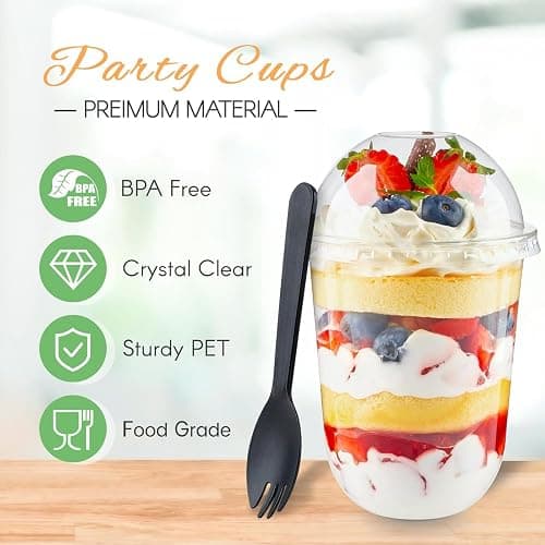 Zezzxu 50 Pack 16 oz Plastic Dessert Cups with Dome Lids (No Hole) and Sporks, Clear Disposable Fruit Cups with Lids for Yogurt Parfait Ice Creams Pudding Cakes thumbnail 4