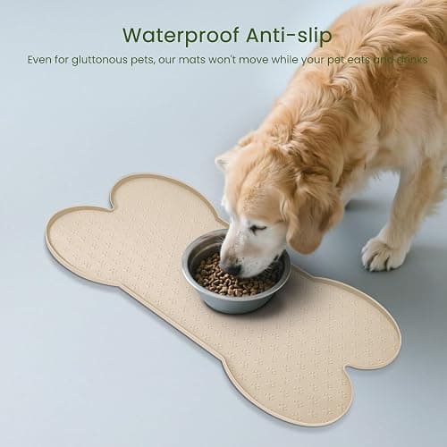 PWTAA Dog Food Mat Anti-Slip Silicone Dog Bowl Mat Thicker Pet Placemat Waterproof Cat Feeder Pad with Raised Edge Puppy Kitten Feeding Mats Suitable Small Medium-Sized Dogs Cats Eating Tray thumbnail 4