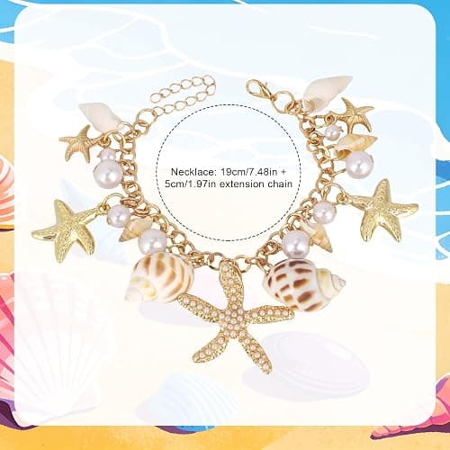 Mikovivi Gold-Tone Shell Starfish Bracelet, Women Summer Beach Bracelet Pearl Sea-Themed Ocean Charm Seashell Jewelry for Beach Vacation & Pool Party thumbnail 2