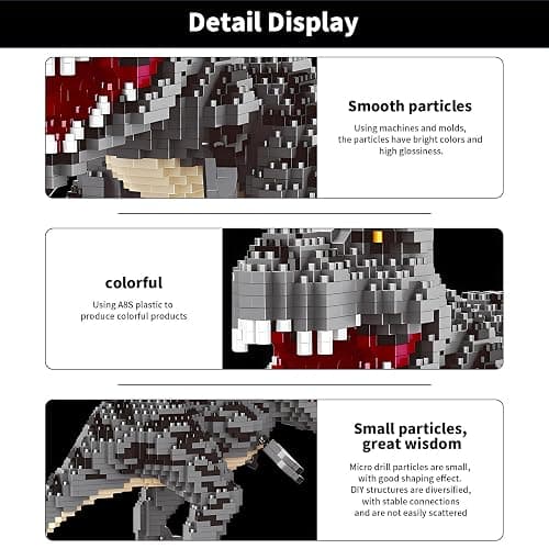 CSNRHG Dinosaur Tyrannosaurus Rex Model Decor Micro Mini Blocks Velociraptor Building Blocks Toy Birthday for Age 6+ Children Adults Teens 1530 Pieces thumbnail 4