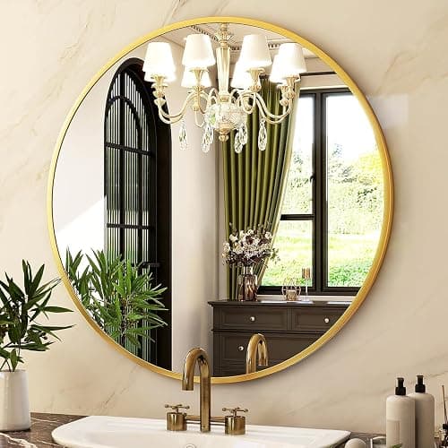HARRITPURE 20" Round Bathroom Mirror, Gold Circle Wall Mirror | Brushed Aluminum Alloy Frame Modern Decoration for Bathroom, Living Room, Vanity, Bedroom, Entryway thumbnail 7