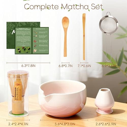 HUSHHAVN Matcha Whisk Set, Ceramic Matcha Set Includes Bowl & Holder, Bamboo Whisk (Chasen), Scoop, Spoon and Sifter, 6PCS Matcha Kit Covers Everything Needed for Making Matcha (Pink) thumbnail 2