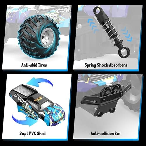 AONEPTR Remote Control Car, All Terrain Remote Control Truck for Boy, 2.4GHz Rc Car with Bodylight and Two Rechargeable Batteries, 20KM/H Monster Truck Toys thumbnail 6