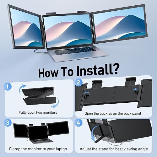Pornitor Laptop Screen Extender, 14’’ FHD 1080P Triple Portable Monitor for Laptop with Ultra-Slim IPS Display, USB-C Plug and Play Multi Screen Attachment for 14"-16.5" Laptops thumbnail 6