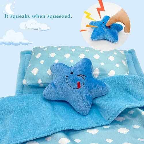 Baby Doll Accessories Bedding Set Soft Blanket Mattress Pillow Dolls Playset Fits 16-18 Inches American Doll Furniture Toy Girls and Boys (Blue) thumbnail 7