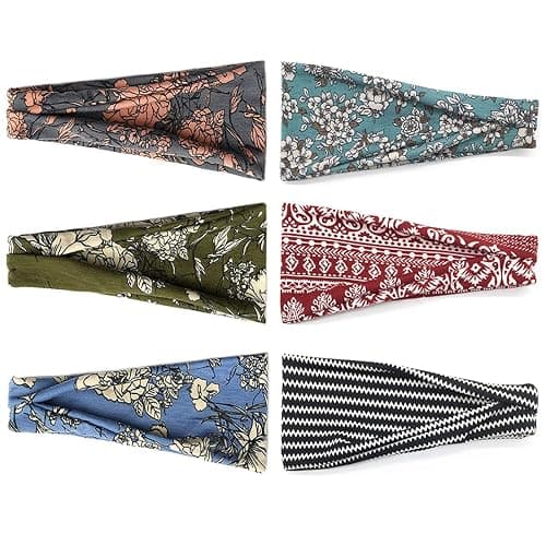 YONUF Boho Headbands For Women Fashion Wide Headband Yoga Workout Head Bands Hair Accessories Band 6 Pack thumbnail 2