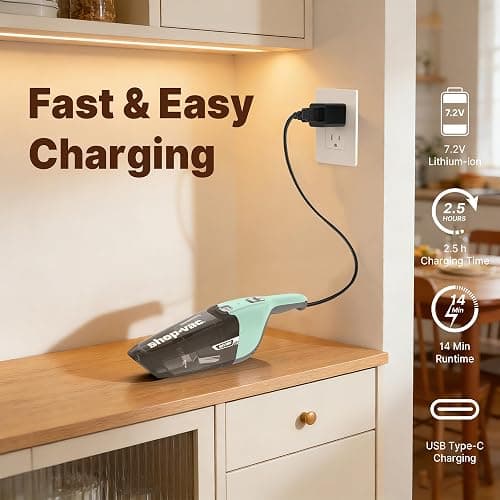 Shop-Vac Wet/Dry Handheld Vacuum Cordless, Powerful Portable Car Vacuum Rechargeable, Wall-Mounted Hand Vac with Crevice Tool, Lightweight Hand Vacuum for Home & Car, Washable Filter, Green thumbnail 8