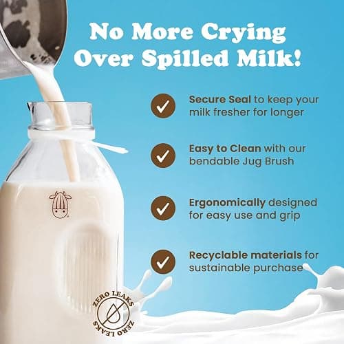 Almond Cow - Glass Pitcher with Lid and Spout, Glass Bottle Milk Container for Refrigerator, Clear Milk Jar Bottles, Food-Grade Liquid Container, 60 fl oz Capacity, 5 x 4 x 10 Inches - Glass Pitcher - 60 fl oz (Pack of 1) thumbnail 7