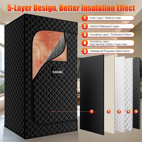X-Vcak Upgraded Sauna Box for Relaxation, Detoxification, Portable Sauna for Home with Steamer, Remote Control, Folding Chair, 9 Levels, 2.6’ x 2.6’ x 5.9’ thumbnail 6