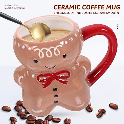 Abaodam Gingerbread Christmas Character Mug - Ceramic Gingerbread Man Coffee Cup for Hot Chocolate - Red/White thumbnail 4