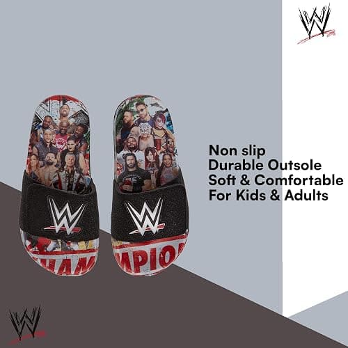 WWE Boys Slides Sandals – John Cena Roman Reigns Seth Rollins Championship Belt Pool Beach Slip On Shoes for Kids thumbnail 3