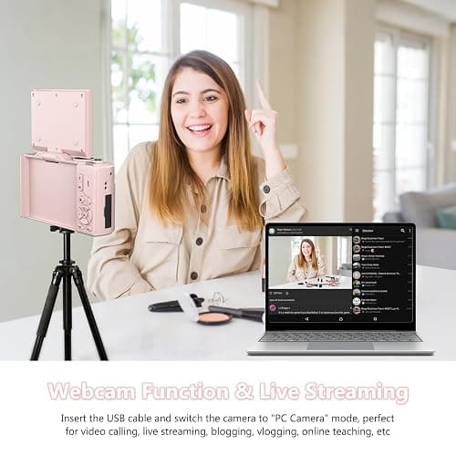 YYKLNYP 4K Digital Camera with 64MP Photos, Vlogging Camera with 180° Flip Screen, Compact Point and Shoot Camera with WiFi & 32GB Card, Easy-to-Use for Beginners and Travel, Pink thumbnail 4