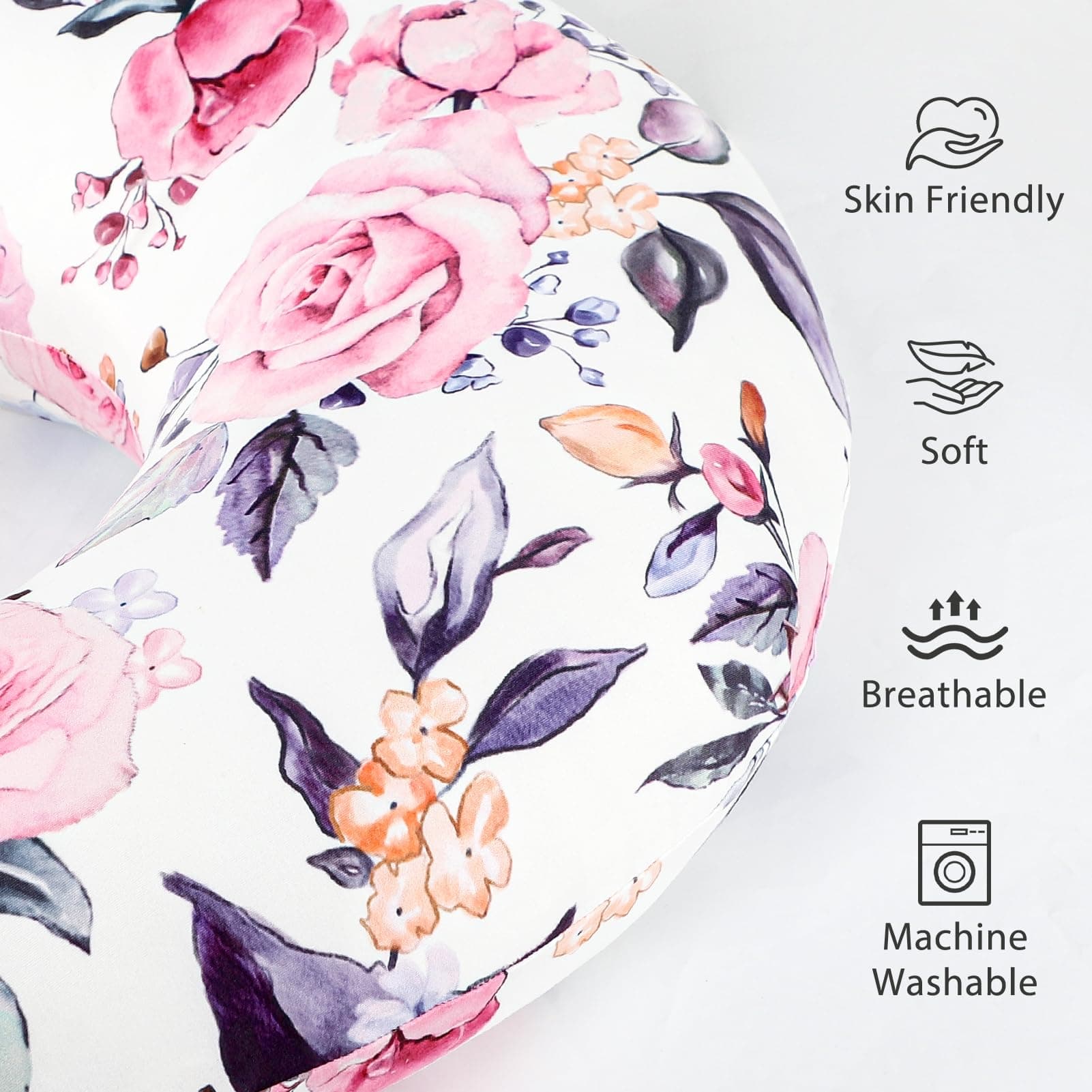 Nursing Pillow Cover Breastfeeding Pillow Slipcover for Moms Soft Breathable Organic Knit Fabric Newborn Infant Feeding Pillow Covers for Baby Girl Boy, Stylish Floral, Pink thumbnail 6