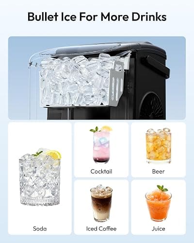 EUHOMY Countertop Ice Maker Machine with Handle, 26lbs in 24Hrs, 9 Ice Cubes Ready in 6 Mins, Auto-Cleaning Portable Ice Maker with Basket and Scoop, for Home/Kitchen/Camping/RV. (Black) thumbnail 7