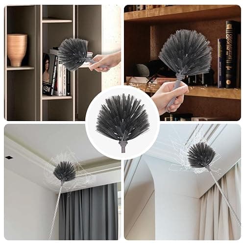 5Pcs Dusters for Cleaning, with Microfiber Duster, Ceiling Fan Brush, Cobweb Duster, 100in Stainless Steel Extension Pole, Bendable Extendable High Ceiling Fan, Gap Dust Wet or Dry thumbnail 4