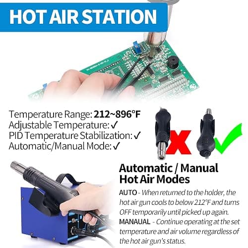 YIHUA 862BD+ SMD ESD Safe 2 in 1 Soldering Iron Hot Air Rework Station °F /°C with Multiple Functions thumbnail 6