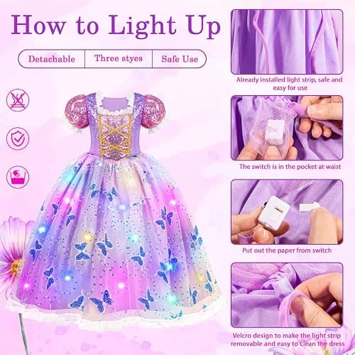 Meland Princess Dresses for Girls - Light Up Princess Costume for Little Girl, Halloween Costumes & Gift for Toddler Age 3-10 thumbnail 5