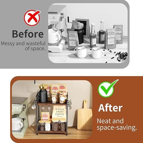 KLM Coffee Bar Organizer for Home Office, 6 Hooks Coffee Cup Holder Rack | Kitchen Counter Storage Shelf , Coffee and Tea Condiment Station Organizer thumbnail 5