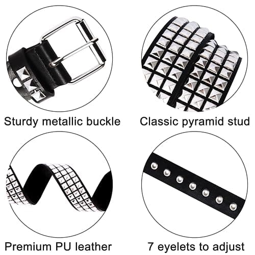 RUILAIBO Studded Belt Metal Punk Rock Rivet Belts for Women/Men Grommet Pyramid Goth thumbnail 7